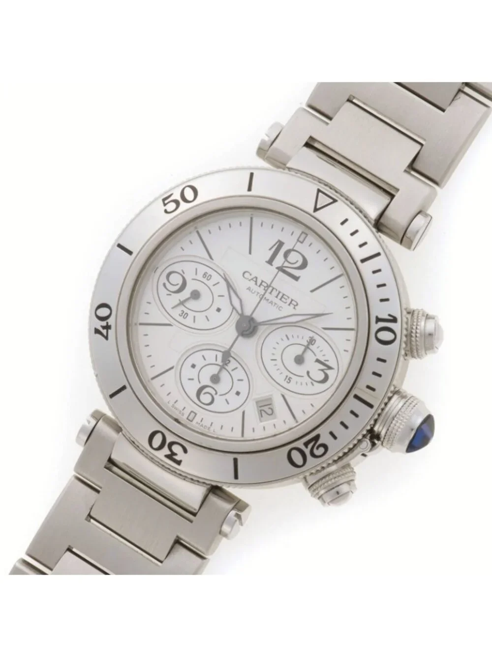 Cartier Pasha Seatimer Chrono Silver Watch Stainless Steel Automatic